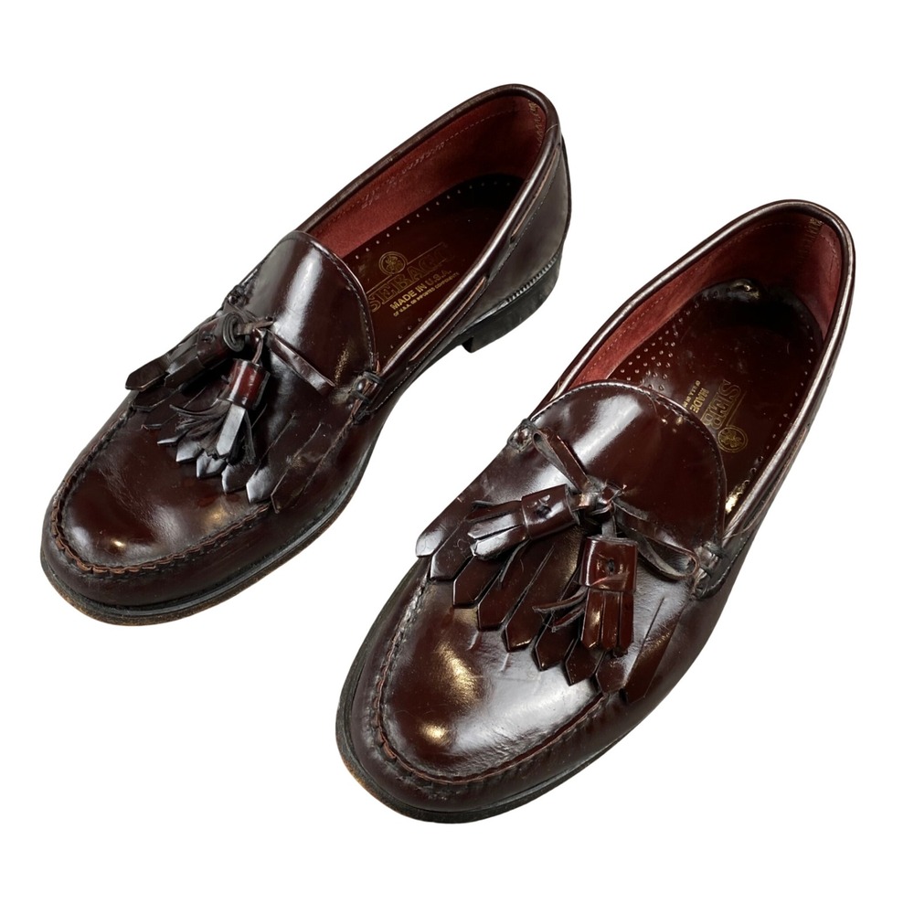 Vintage Sebago Mens 11 D Burgundy Leather Kiltie Tassel Loafers Made USA